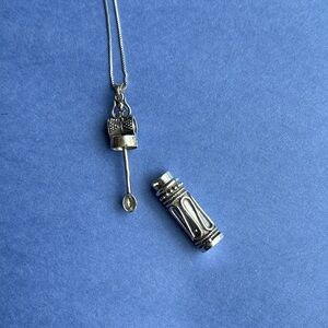 Silver Secret Mini Vial Pendant Necklace With Hidden Spoon, Snuff/medicine